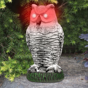 Owl Decoy Lifelike Fake Owl Scarecrow with Flashing Eyes and Frightening Sound Owl Statue Birds Control Devices for Garden Farm