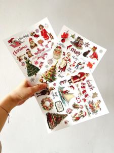 Vintage Christmas Rub-On Stickers Winter House & Santa Claus Transfer Stickers for Scrapbooking Junk Journal Craft Supplies