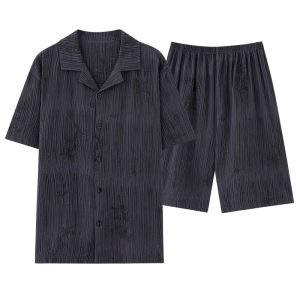 miiow | Mens Summer Pure Cotton Sleepwear Short Sleeve Thin Cardigan Home Clothes Set MiiOW Cat Person Simple Style Youth And Middle-Aged Suitable