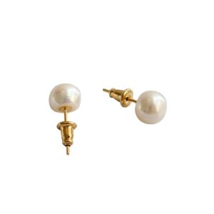 Natural Freshwater Pearl Beaded 8mm Stud Earrings 18K Gold Plated • Waterproof Non-Tarnish 316L Stainless Titanium Steel Hypoallergenic Fashion Earring For Women ER407