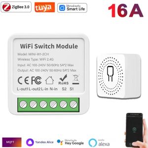 สวิตช์อัจฉริยะ Tuya Mini 16A WiFi แบบ 2 ทาง โมดูลเปิด/ปิด ไร้สาย ควบคุมด้วยเสียง ใช้งานร่วมกับ Smart Life Google Home Alexa และ Alice