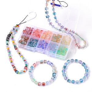 250pcs/Box 7mm Crystal Glass Gradient Cube Beads Kit For Bracelet Necklace Earring DIY Jewelry Making Accessories Set