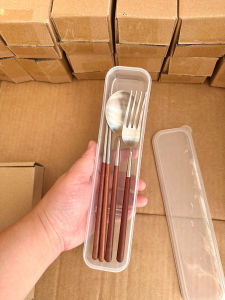 Portable Chicken Wing Wood Real Wood Chopsticks Spoon Stainless Steel 304 Office Pasta Fork Office Dining Utensils Set
