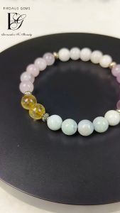 กำไลหินมงคล หินอะเมทิสฟต์ โรสควอทซ์ อความารีน ไอซ์ควอทซ์ซิทริน - หินแห่งความหวัง เสริมเสนห์ การงานเติบโตก้าวหน้า