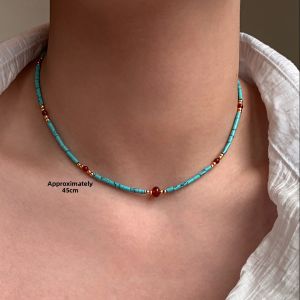 CAFFTI | Natural Red Agate Turquoise Colored Stone Beaded Necklace Accessory