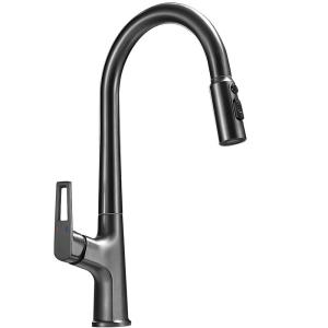 INSIHAY | Gunmetal Gray Kitchen Faucet Pull Down Adjustable Temperature Swivel Extension Copper Splash Proof