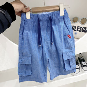 Childrens Loose Cropped Pants Boys Cotton and Linen Breathable Solid Middle Pants Baby Summer Thin Casual Cargo Shorts