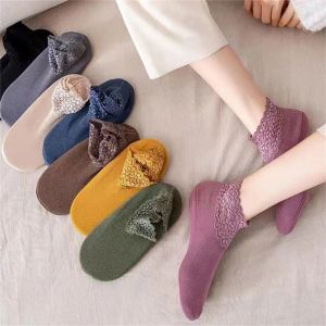 Women Low Lace Tube Socks Vintage Breathable Velvet Warm Home Floor Socks Anti-slip Sock Slippers Thin Ladies Lace Boat Socks