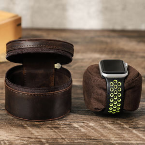 Hiram Genuine Leather Watch Zipper Single Watch Case Storage Cushioned Container for Wristwatch Organizer Box for Men Gift