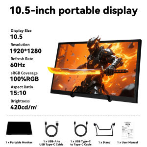 SoYo | SOYO 10.5" Portable Monitor 1920x1280 IPS 60Hz 100%RGB HDR Type-C Mini HDMI Phone PC Mac Mini Mac Book Laptops and Other DEvices