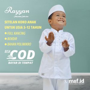 SETELAN BAJU MUSLIM KOKO MANASIK HAJI ANAK-ANAK LENGAN PANJANG MODEL KANCING FULL BADAN BY RAYYAN