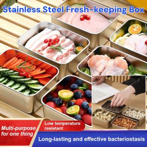 Stainless Steel Fresh-Keeping Box Reusable Kithchen Organizer with Lid Leak-Proof Sealed Food Container Microwave-Safe