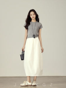 Slimming High Waist White Casual Skirt Spring Summer New Style Pleated Flower Bud Half-length Womens Fashion Polyester Fiber