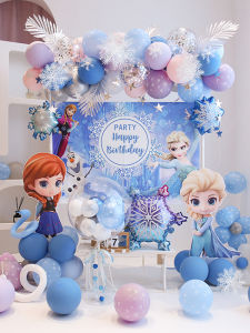 Frozen Birthday Balloon Decor Princess Elsa Cartoon Girl Scene Decoration Background Wall Baby Girl First Year Celebration