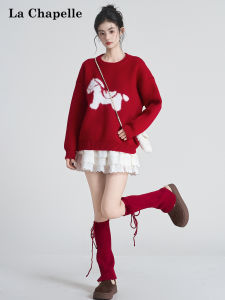 La Chapelle | Soft Warm Red Knit Sweater With Pony Jacquard