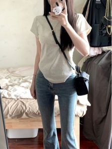 Áo Thun Cotton Cổ Tròn Tay Ngắn Cho Nữ Mùa Hè Phong Cách Mới Thanh Lịch Cao Cấp Ôm Vừa Vặn Thon Gọn Chất Liệu Cotton Nguyên Chất