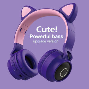 LED Cat Ear Cute Wireless Bluetooth 5.0 Headset Gaming Over-The-Ear Headphone with Built-in Microphone
