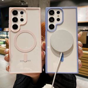 Crashstar MagSafe rõ ràng Cứng trong suốt chống sốc Ốp điện thoại cho Samsung Galaxy S25 S24 S23 S22 Ultra + S23 S22 cộng với FE không dây sạc Ốp điện thoại vỏ