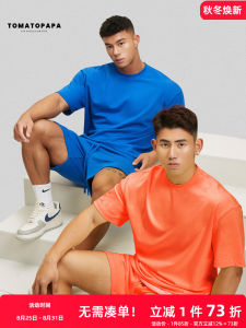 TOMATOPAPA Mens Loose Short Sleeve T-Shirt round Neck Home Casual Pure Color Couple Tops Comfortable Breathable Cotton Tees