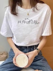 White Bamboo Rayon plus Size Short Sleeve Summer Thin T-Shirt Womens 2025 New Style Slimming Belly Covering Half Sleeve Top