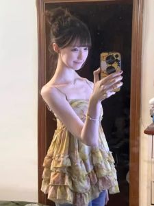 CHANGTONG | Vintage V-Neck Floral Ruffle Top Summer