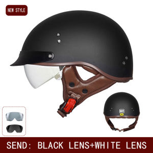 Cruise Locomotive Helmet Motorcycle Helmet Breathable Summer Helmet Retro Half Helmet with Lens Gourd Ladle Helmet