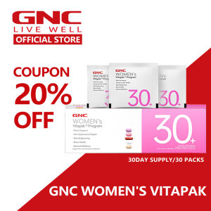 GNC WOMENS Vitapak Program 30+ Mood Support Skin Hydration& Repair Skin Brightening Bone Health General Wellness Theanine Glutathione Collagen Calcium Multivitamin
