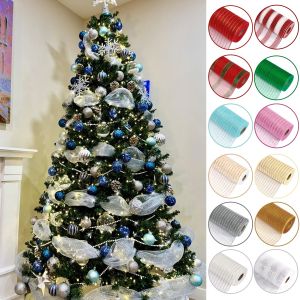 Christmas Mesh Ribbon DIY Christmas Tree Decoration for Home 2025 Xmas Ornaments Tree Toppers Navidad Noel New Year 2026 Gifts