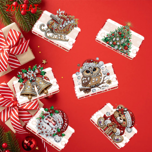 6-Piece Diamond Painting Foldable Irregularly Shaped Greeting Card Set - Christmas Tree Bells and Santa Claus DIY Holiday Gift