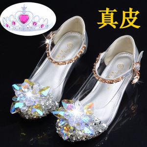 รองเท้าแตะเจ้าหญิงคริสตัลหนังแท้สำหรับเด็กผู้หญิง รองเท้าแตะส้นสูงสำหรับการแสดงเจ้าหญิง รองเท้าเด็กผู้หญิง รองเท้าเด็ก รองเท้าผ้าฝ้าย