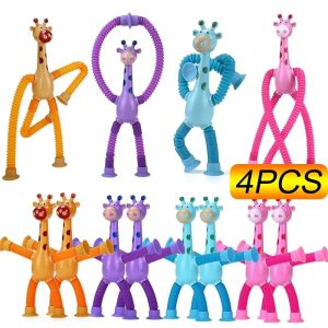 4Pcs Telescopic Pop Tube Giraffe Sensory Toys Kids Stress Relief Games Early Education Suction Cup Giraffe Playing Gifts