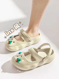Womens Hole Shoes Summer Closed Toe Cute Outdoor Easiest for Match Student Thick Sole Poop Feeling Garden Non Slip Beach Slippers