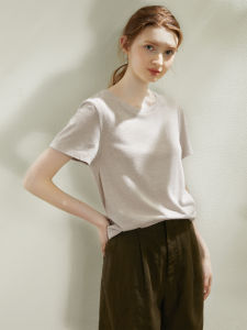 Miccbeirn | Miccbeirn Hemp Cotton Knitted Round Neck Loose Short Sleeve T-Shirt Ageless Girl Elegant Top Summer Commute Style Regular Fit