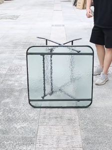 AIBG โต๊ะกินข้าว โต๊ะพับ หน้าโต๊ะกระจกนิรภัยหนา แข็งแรง แตกหายาก โครงเหล็กแข็งแรง กันสนิม พกพาสะดวก ใช้งานได้หลากหลาย