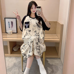 Pajamas Womens Summer Thin Trending Cartoon Cute Snoopy Short-Sleeved Nightdress Plus Size Student Homewear Summer