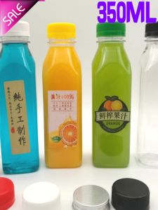 Disposable Large Mouth Plastic Beverage Bottle 350ML PET Milk Tea Juice Bottle Kitchen Storage Container Square Shape Chinese Style