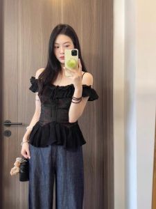 Pure Desire Gợi Cảm Ren Hollow Out Dây Đeo Vai  Áo Hai Dây Phụ Nữ Mùa Hè Cỡ Lớn Thon Gọn Một Vai Áo Phong Cách Đi Lại Chiều Dài Thông Thường