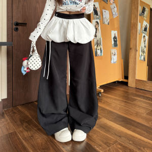 Amoeba Original Design Loose Womens Pants High Waist Straight Leg Casual Trousers Floral Print Versatile Comfortable Long Pants