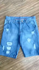ERACOZ Celana Jeans Pendek Pria Model Sobek Light Blue