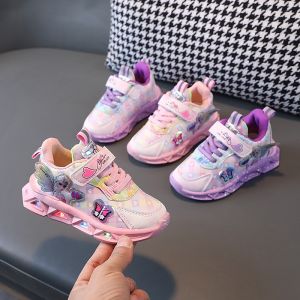 passwordbaby Sepatu Sneakers Anak Laki / Perempuan LED Menyala Import sekolah Motif Frozen Butterfly