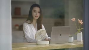 Electrolux พัดลมตั้งโต๊ะขนาดเล็กบางและเบาแบบติดผนัง USB ชาร์จแบตเตอรี่ได้ยาวนานเป็นพิเศษ พัดลมลมขนาดใหญ่