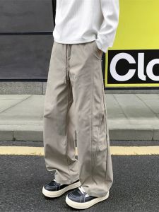 กางเกงขายาวทรงหลวมสไตล์อเมริกันสำหรับผู้ชาย ทรงตรง กางเกงขายาวลำลอง เอวยางยืด ฤดูใบไม้ผลิและฤดูใบไม้ร่วง