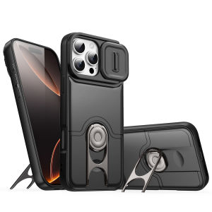 Case For iPhone 17 / 16 / 15 / 14 / 13 / 12 / 11 Pro Max / iPhone 16 / 15 / 14 Plus Shockproof Phone Case with Slide Camera Cover For iPhone 17 Pro Max / iPhone Air / 16e / 17e Heavy Duty TPU PC Protective Cover with Finger Grip Kickstand