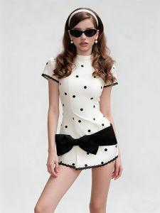 Elegant Polka Dot Sleeveless Dress Slim Fit