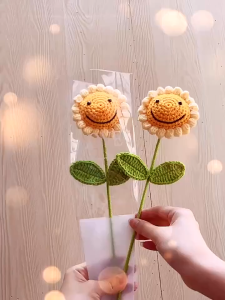 Handmade Crochet Flower Bouquet - Everlasting Rose/Sunflower for Home & Office Decor - Birthday Anniversary Gift