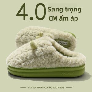 Dép Bông Đế Dày Mùa Đông Cho Nữ Dép Lót Lông Cừu Chống Trượt Dễ Thương Đế EVA Dép Đi Trong Nhà Đế Dày Mùa Thu Đông