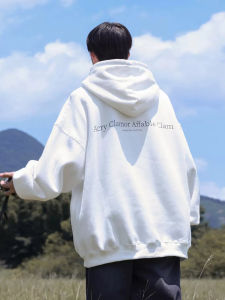 Vintage Thickened Hooded Fleece Lined Sweatshirt Mens Loose Fit Autumn Winter Fashion Outerwear Youth Casual Streetwear