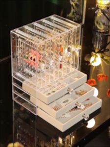 Acrylic Jewelry Storage Box Earring Tray Display Hanging Stand Organizer Holder Rack with drawer makeup organizer
