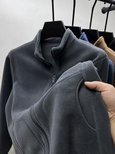 Mens Fleece Lined Thickened Hoodie Sweatshirt Casual Stand Collar Jacket Sports Cardigan Winter Warm Polyester Spandex Blend