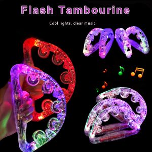 LED Light up Tambourines Musical Flashing Tambourine Toys Handheld Percussion Instrument Glow in The Dark Party SuppliesGift